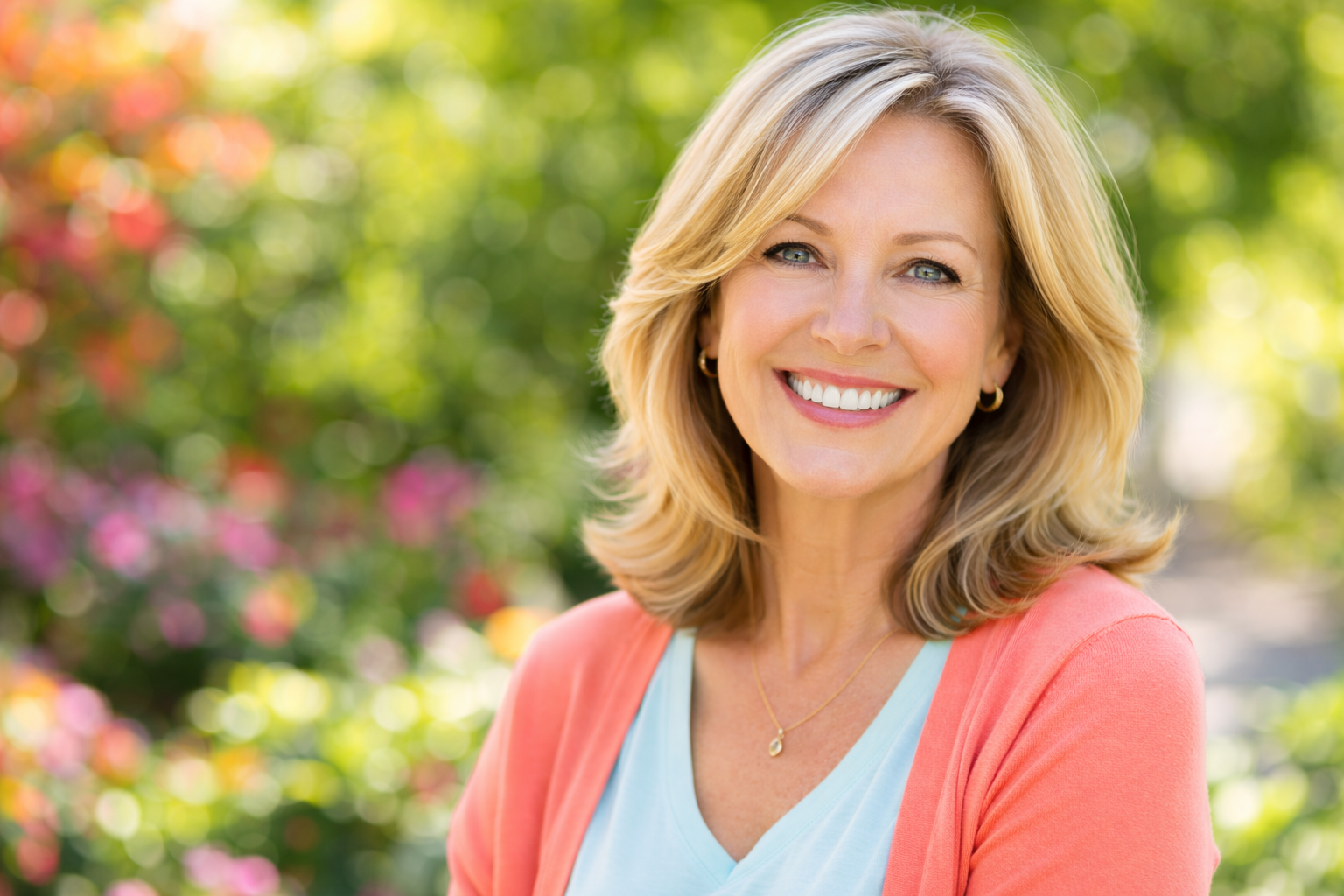 Smiling woman in her 50s